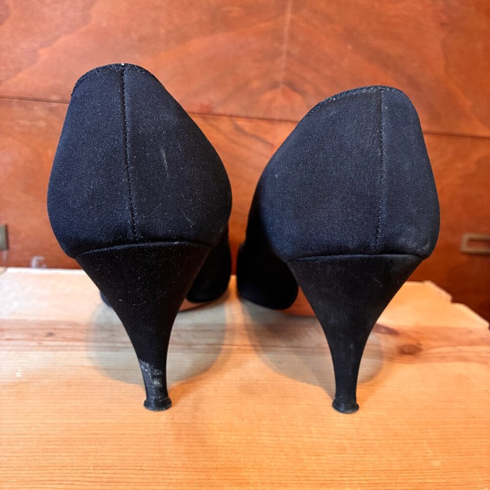 Vintage Pinup Women's 6.5 Black Cocktail Party Heels 1960s Boudoir Heels Retro - Picture 4 of 15